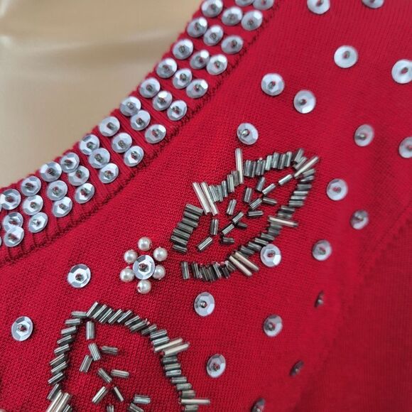 Liz Claiborne Silk Blend Red Embellished Cardigan Sweater Beaded Lined - Picture 7 of 12